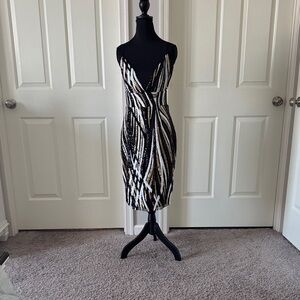 AKIRA Black and White Striped Midi Dress